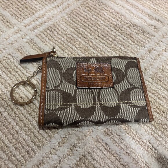 Like New Coach Signature Brown Keychain Wallet / ID Coin Pouch - Picture 1 of 4
